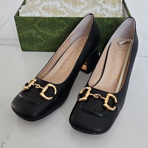 Gucci Black Heels with Gold Hardware